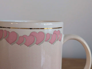 Hearts Mug with pink dot gradient and gold line - Artful Accumulator Boutique Vintage