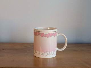 Hearts Mug with pink dot gradient and gold line - Artful Accumulator Boutique Vintage