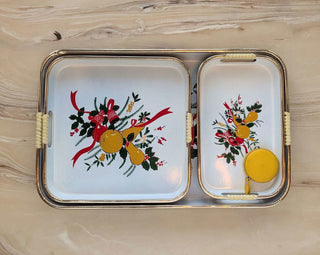 Holiday themed three-tray set with wrapped handles - Artful Accumulator Boutique Vintage