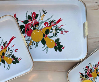 Holiday themed three-tray set with wrapped handles - Artful Accumulator Boutique Vintage