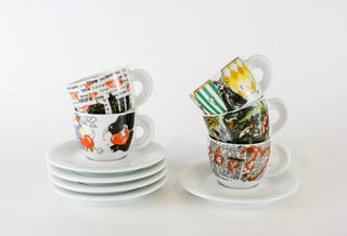 III edizione Espresso "Amour" - set of 5 with white plates - Coffee & Espresso sets - #tag1# - #tag2# - #tag3# - #tag4# - the Artful Accumulator's Vintage Boutique