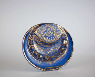 Large ashtray with Freemasons symbol, blue glaze with gold lustre sponge painting -  - #tag1# - #tag2# - #tag3# - #tag4# - the Artful Accumulator's Vintage Boutique