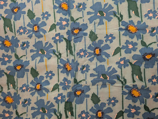 Lillian - set of 2 pillowcases - blue flowers on light bluegreen background with green leaves and yellow green blue stripes - Artful Accumulator Boutique Vintage