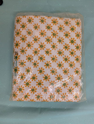 Margaret - twin Top Sheet - Golden yellow and avocado Green flowers - original packaging - Artful Accumulator Boutique Vintage
