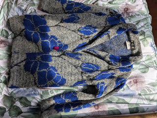 Mohair blue florals on gray sweater oversized - Artful Accumulator Boutique Vintage