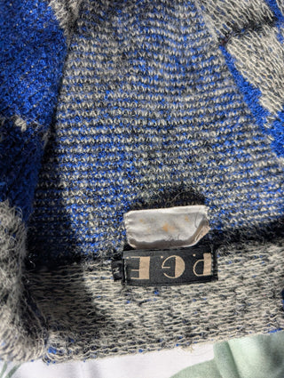 Mohair blue florals on gray sweater oversized - Artful Accumulator Boutique Vintage
