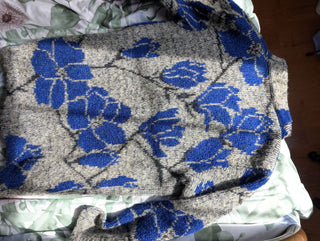 Mohair blue florals on gray sweater oversized - Artful Accumulator Boutique Vintage