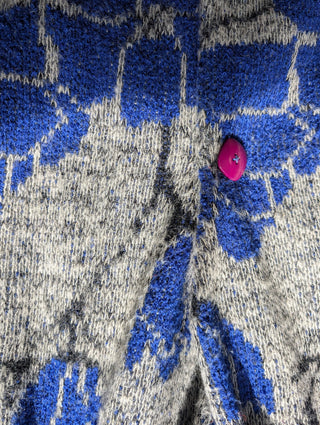 Mohair blue florals on gray sweater oversized - Artful Accumulator Boutique Vintage