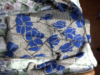 Mohair blue florals on gray sweater oversized - Artful Accumulator Boutique Vintage