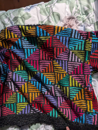 Multicolor rainbow patterned stripes black sweater - Artful Accumulator Boutique Vintage