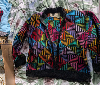 Multicolor rainbow patterned stripes black sweater - Artful Accumulator Boutique Vintage