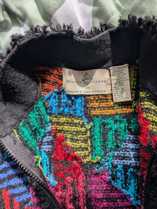 Multicolor rainbow patterned stripes black sweater - Artful Accumulator Boutique Vintage