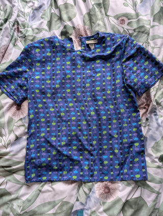 Multicolor shirt on blue by Notations - Artful Accumulator Boutique Vintage