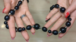 Necklace with round black beads and silver accents and box clasp - Artful Accumulator Boutique Vintage