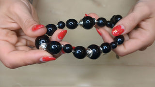 Necklace with round black beads and silver accents and box clasp - Artful Accumulator Boutique Vintage