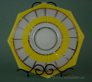 Octagon yellow and white glass platter with silver accent, display plate -  - #tag1# - #tag2# - #tag3# - #tag4# - the Artful Accumulator's Vintage Boutique