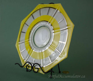 Octagon yellow and white glass platter with silver accent, display plate -  - #tag1# - #tag2# - #tag3# - #tag4# - the Artful Accumulator's Vintage Boutique