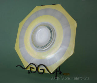 Octagon yellow and white glass platter with silver accent, display plate -  - #tag1# - #tag2# - #tag3# - #tag4# - the Artful Accumulator's Vintage Boutique