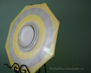 Octagon yellow and white glass platter with silver accent, display plate -  - #tag1# - #tag2# - #tag3# - #tag4# - the Artful Accumulator's Vintage Boutique