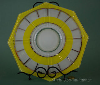 Octagon yellow and white glass platter with silver accent, display plate -  - #tag1# - #tag2# - #tag3# - #tag4# - the Artful Accumulator's Vintage Boutique