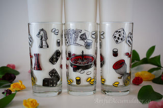 One glass: highball with casino, chess, etc -  - #tag1# - #tag2# - #tag3# - #tag4# - the Artful Accumulator's Vintage Boutique
