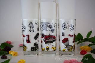 One glass: highball with casino, chess, etc -  - #tag1# - #tag2# - #tag3# - #tag4# - the Artful Accumulator's Vintage Boutique