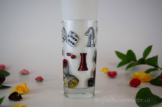 One glass: highball with casino, chess, etc -  - #tag1# - #tag2# - #tag3# - #tag4# - the Artful Accumulator's Vintage Boutique