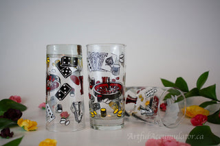 One glass: highball with casino, chess, etc -  - #tag1# - #tag2# - #tag3# - #tag4# - the Artful Accumulator's Vintage Boutique