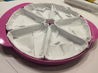 PINK circular tray with 6 clear, removable sections, handles, 7532 made in holland -  - #tag1# - #tag2# - #tag3# - #tag4# - the Artful Accumulator's Vintage Boutique