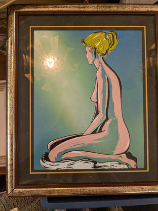 PRINT ARTWORK woman on bluegreen background