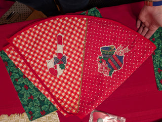 Jupe de sapin de Noël patchwork vintage, matelassée