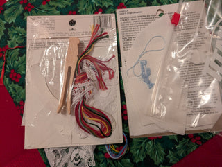set of 2, Cross-stitch kit: Clothespin Angels, vintage