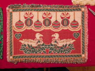 lot de 2 sets de table tissés, thème de Noël, deux canards et ornements, bords effilochés