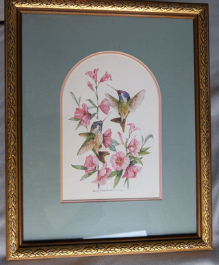 Artwork: Hummingbirds and Flowers, Arched mat, (Vertical), print