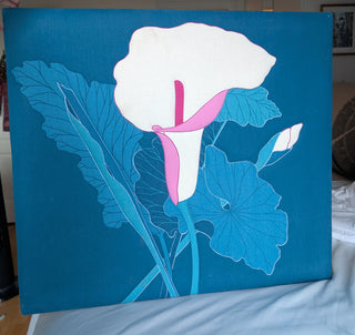 Artwork: Textile of a lily with blue background (original)