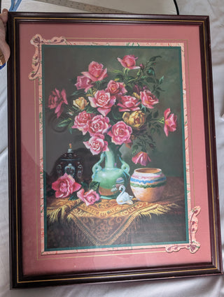 Artwork: Roses in Vase still life with fancy mat (vertical) print