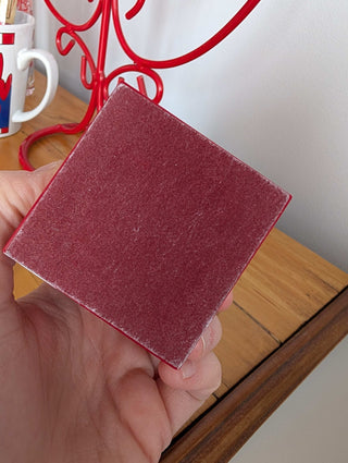 Red Ring Box made with hard plastic, metal hinge, clamshell style