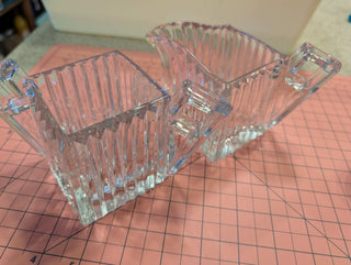 Carved Glass Art Deco Creamer & Sugar by Heisey Glass (sold as a set)