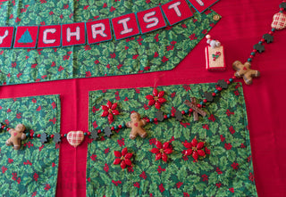 Garland 68 inches: Gingerbread, plaid hearts, wooden christmas trees, and plastic beads
