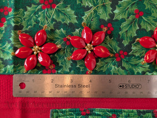 set of 5, Hand Beaded Poinsettias with pearls and hanging string