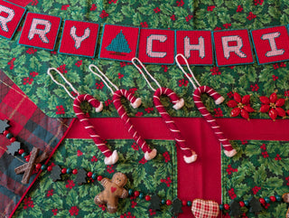 Set of 4: Rope Yarn Candy Canes with Tinsel, simple, plain