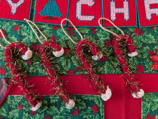 Set of 4: Rope Yarn Candy Canes with Tinsel, soft and fuzzy