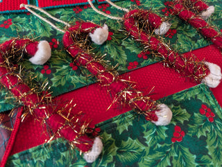 Set of 4: Rope Yarn Candy Canes with Tinsel, soft and fuzzy