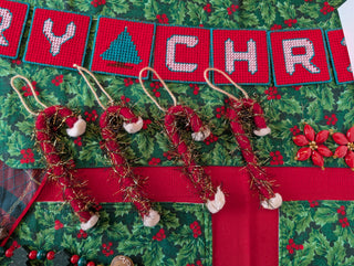 Set of 4: Rope Yarn Candy Canes with Tinsel, soft and fuzzy