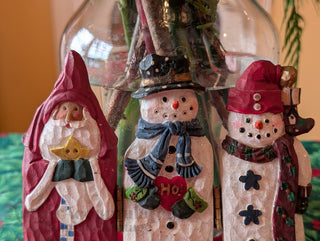 Décoration de Noël pliable en trois parties représentant un roi Sage et deux bonhommes de neige