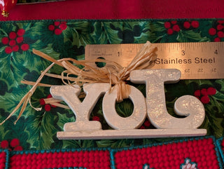 small JOY! banner with straw bow and ivory enamel