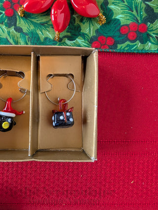 party set of 5 Christmas-themed wine charms made from lamp-worked glass