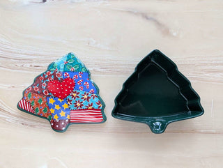 Patchwork style Christmass tree ceramic trinket box - Artful Accumulator Boutique Vintage