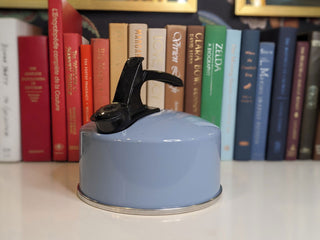 Periwinkle Blue hot water kettle with black handle and silver base -  - #tag1# - #tag2# - #tag3# - #tag4# - the Artful Accumulator's Vintage Boutique
