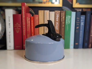 Periwinkle Blue hot water kettle with black handle and silver base -  - #tag1# - #tag2# - #tag3# - #tag4# - the Artful Accumulator's Vintage Boutique